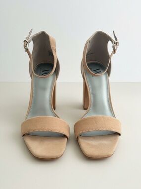 Worthington Beige Suede Ankle-Strap Block Heels
